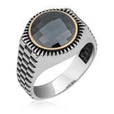 Silver Black Zircon Stone Round Men's Ring